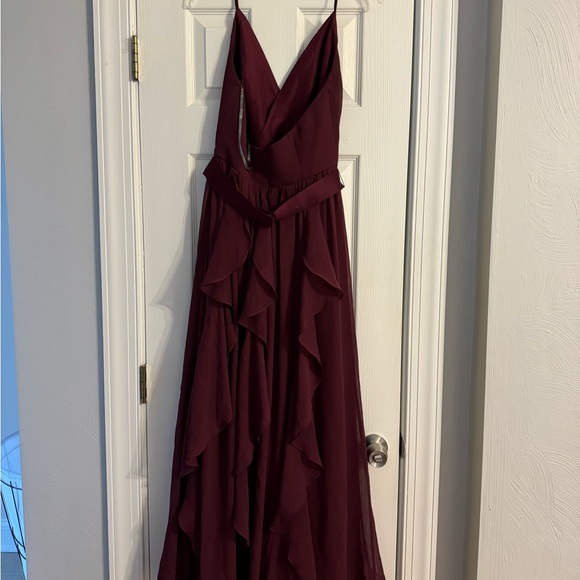 WHITE by Vera Wang halter chiffon bridesmaid dress in Wine - Picture 5 of 8